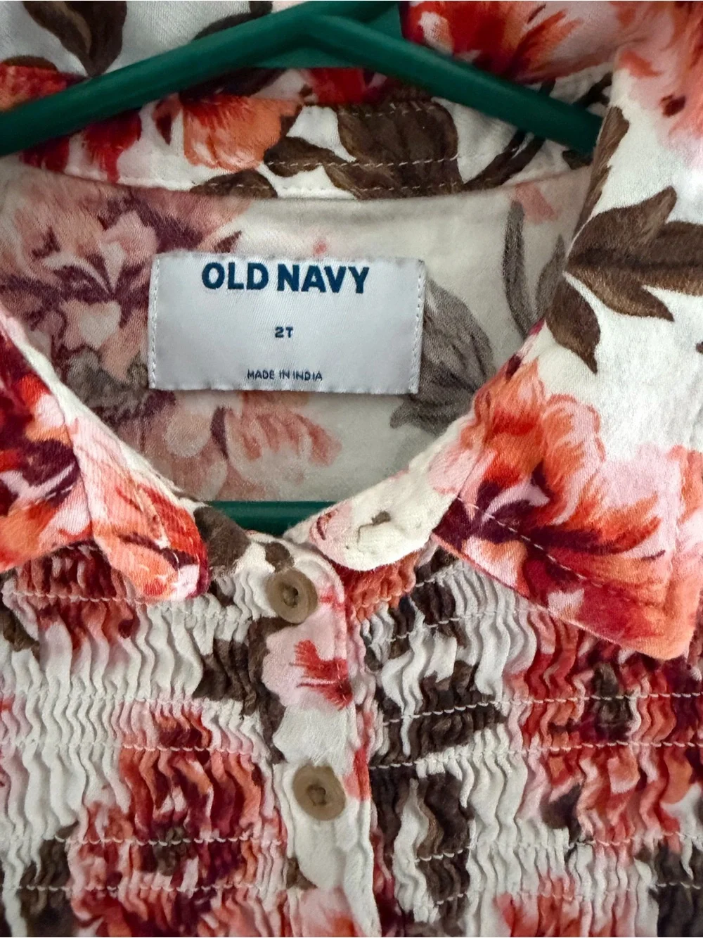 Old Navy White Floral Smocked Polo Dress - Orange & Brown Flowers